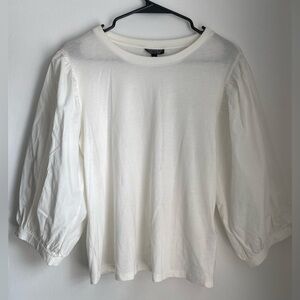 Topshop Puffy Long Sleeve T Shirt Blouse in White